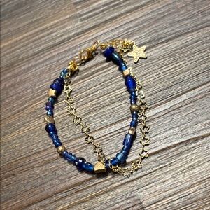 Blue and Gold Beaded Bracelet